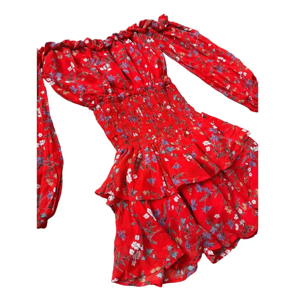 Rays For Days Off The Shoulder Gabriella Romper Rouge‎ Bouquet Size Medium - Picture 6 of 11